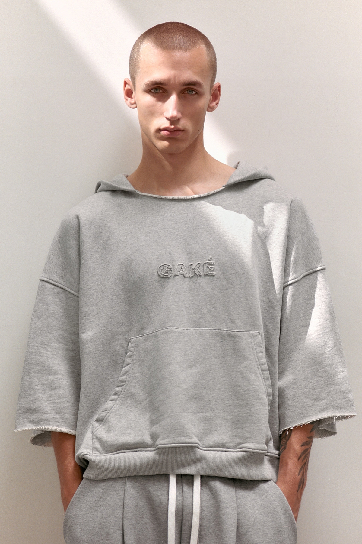 Relaxed 3/4 Sleeve Hoodie – Marl Grey