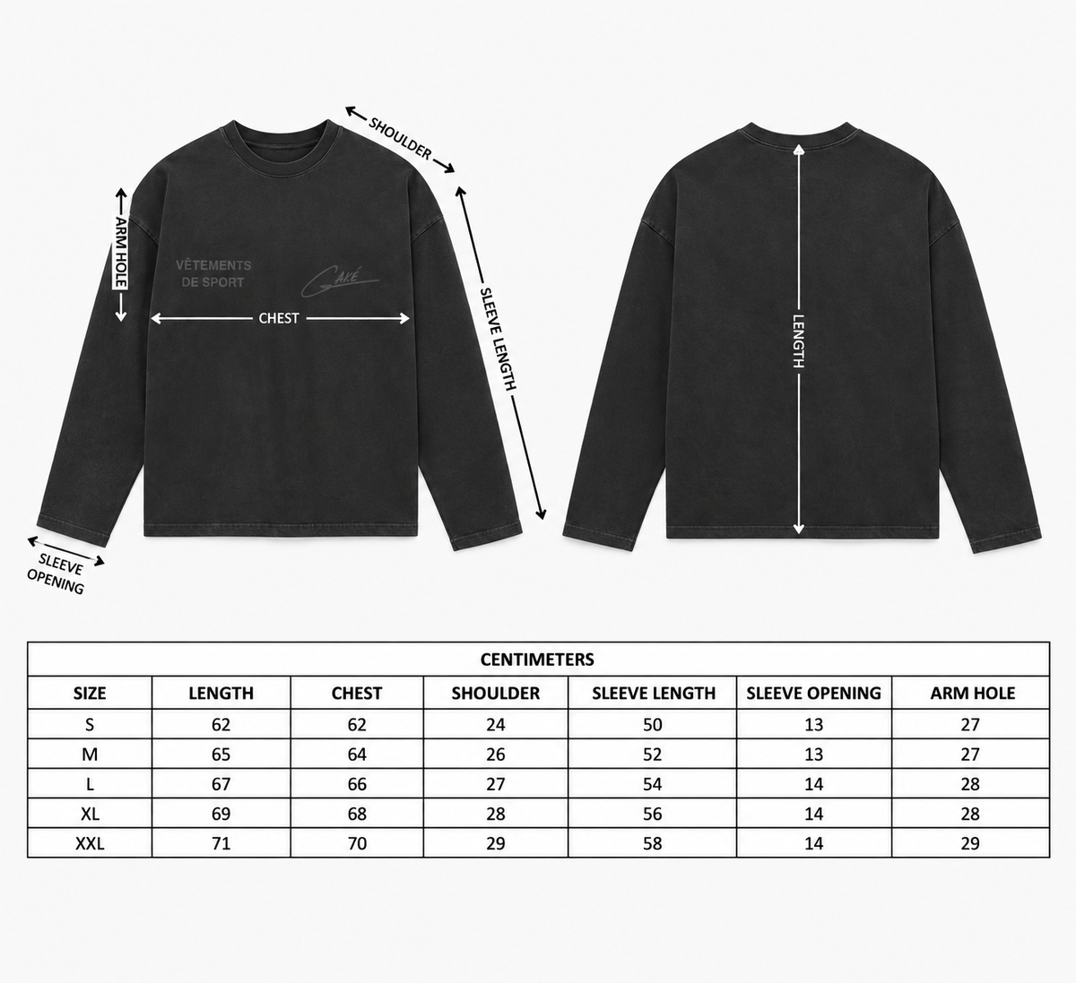 Size chart – Classic VDS Signature Long Sleeve Vintage Black