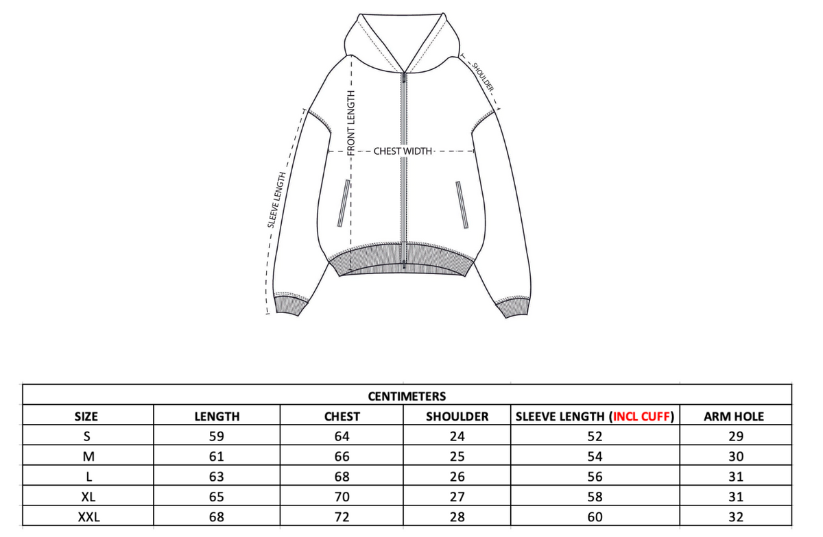 Size chart – Relaxed Hoodie