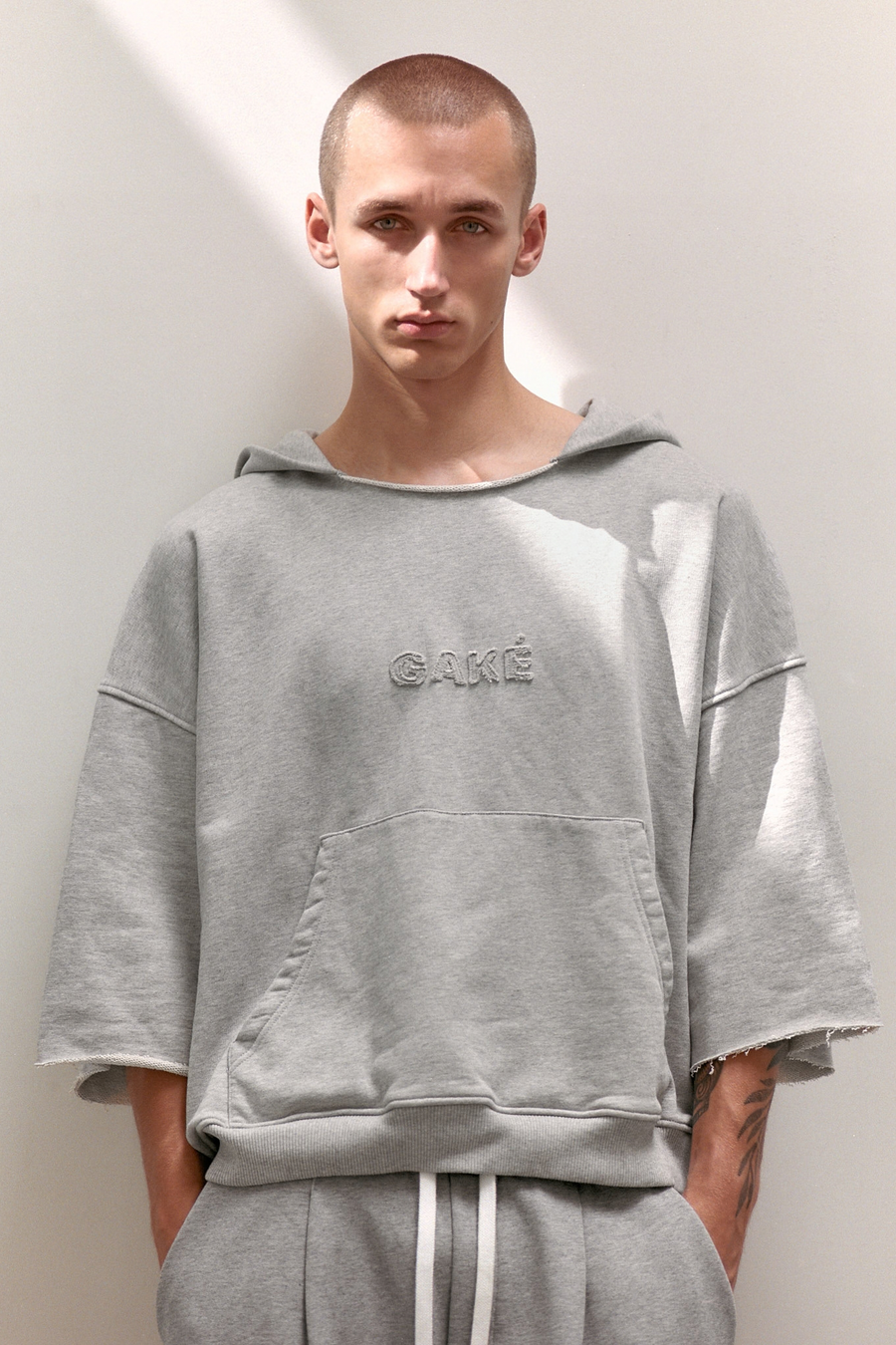 Relaxed 3/4 Sleeve Hoodie – Marl Grey