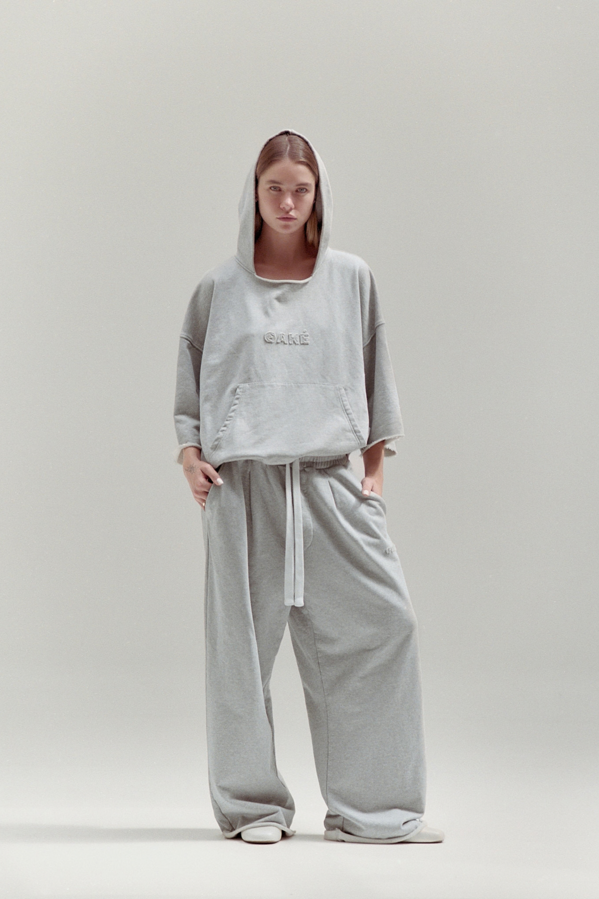 Relaxed 3/4 Sleeve Hoodie – Marl Grey