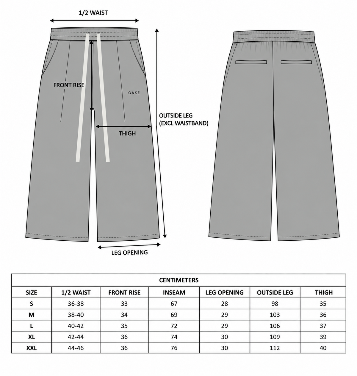 Size chart – Relaxed Pleated Sweatpants Vintage Black